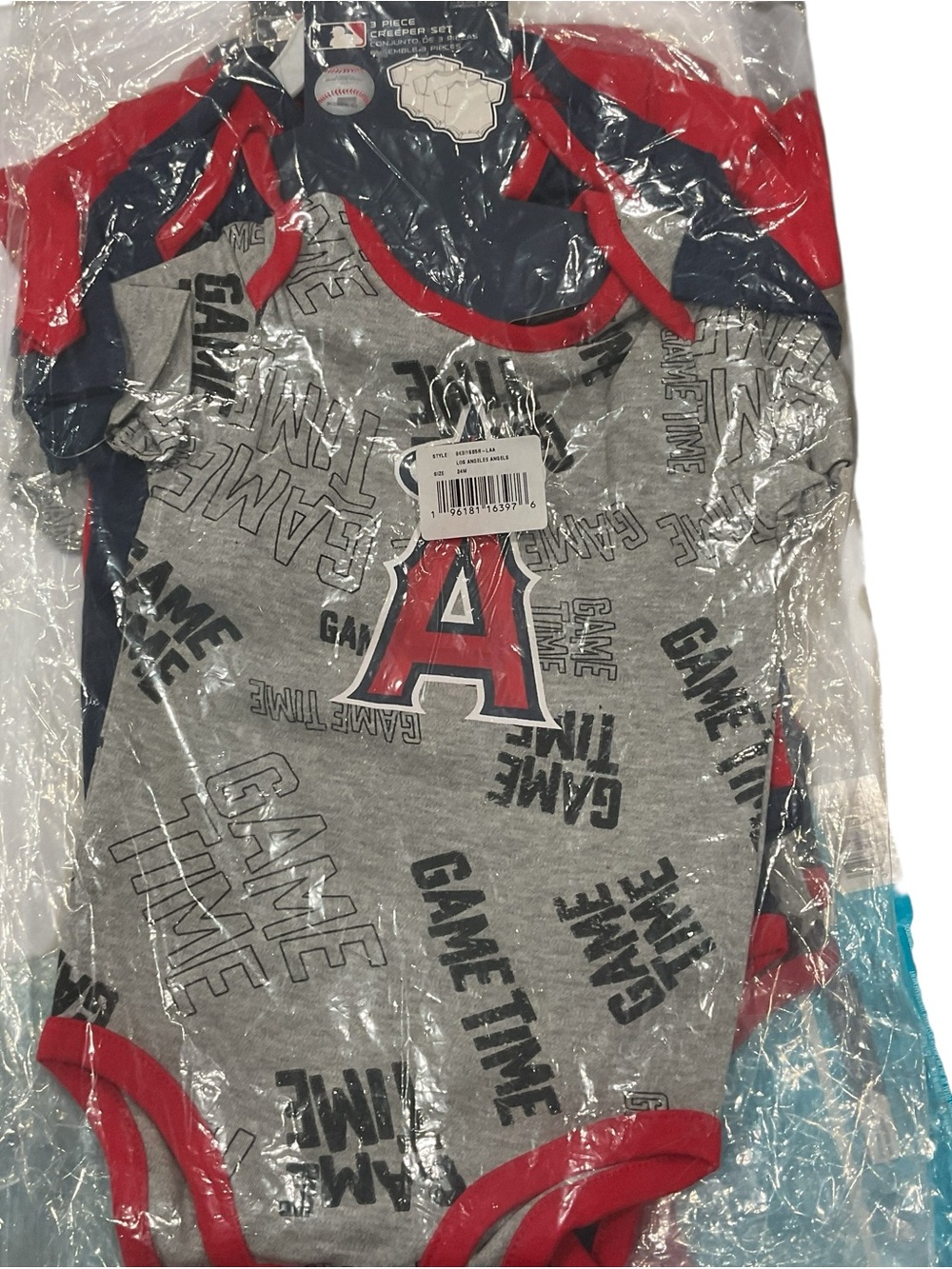 MLB Los Angeles Angels 3 Piece Creeper Set Bodysuits 24M Red Navy Grey 9K3I16B5R